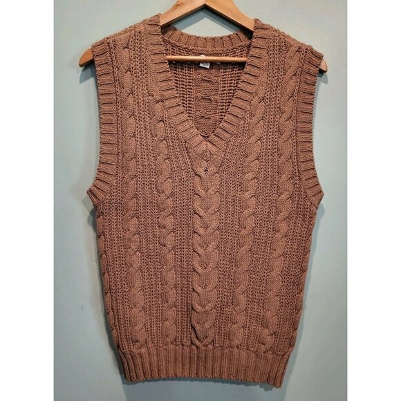 Tan Cableknit V Neck Sweater Vest Preppy Academia American Eagle Sz S - Picture 1 of 6